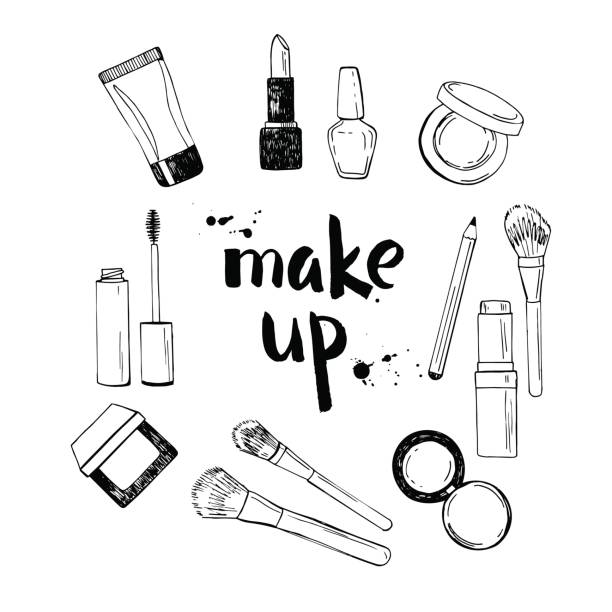 ein dwhite make-up handgezeichnete abbildung schwarz - kosmetik stock-grafiken, -clipart, -cartoons und -symbole