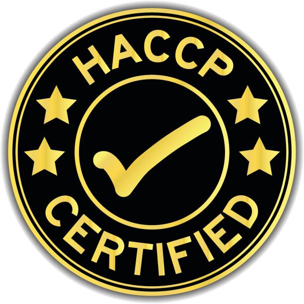 ilustrações de stock, clip art, desenhos animados e ícones de black and gold color of haccp (hazard analysis and critical control points) certified round sticker on white background - haccp