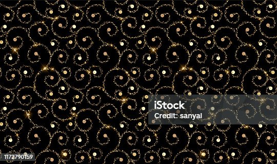 istock Black and gold ornametal pattern. Abstract modern background. Vector illustration. Dark backdrop with shiny golden pieces 1172790159