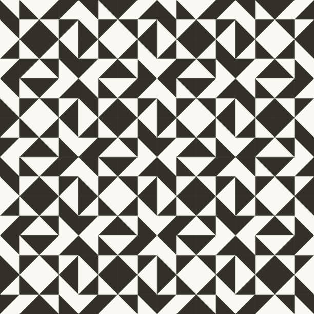 Black and white abstract geometric quilt pattern Black and white abstract geometric quilt pattern. High contrast geometric background with triangles. Simple colors - easy to recolor. Minimal background. Vector illustration. tessellation stock illustrations