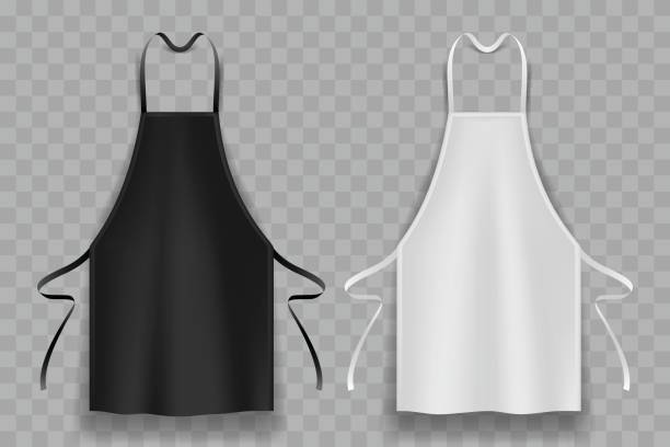 black and white apron black and white apron in vector chef apron stock illustrations