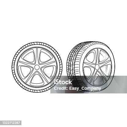 istock Black and white Cartoon car tire wheels for kids This is a vector illustration for preschool and home training for parents and teachers. 1322712287
