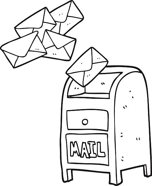 черно-белый мультяшный почты коробка - black and white cartoon post box sto...