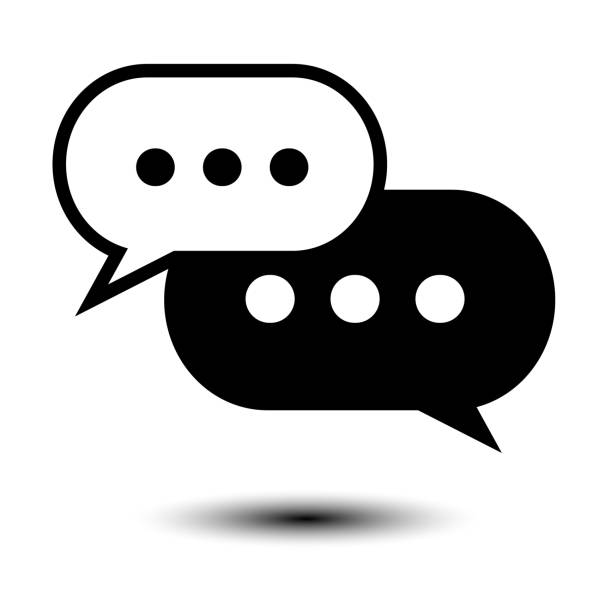Black and White chat icon. Speech bobbles flat art symbol. Vector illustration. Flat art icon. Vector illustration for design element use. online messaging stock illustrations