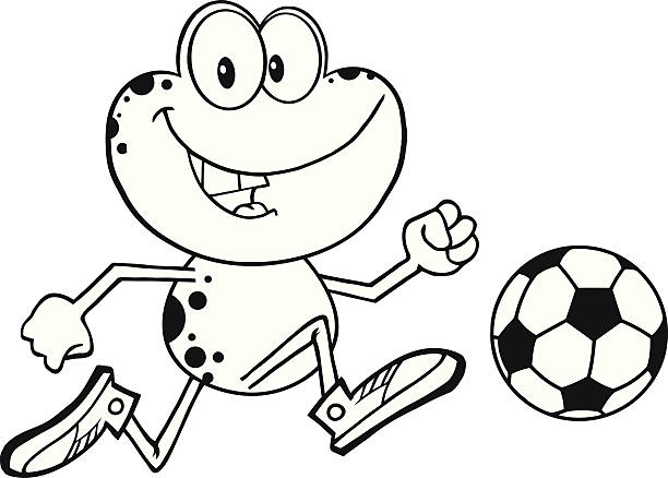 Black and White Cute Frog Playing Soccer Similar Illustrations: black and white football clipart pictures stock illustrations