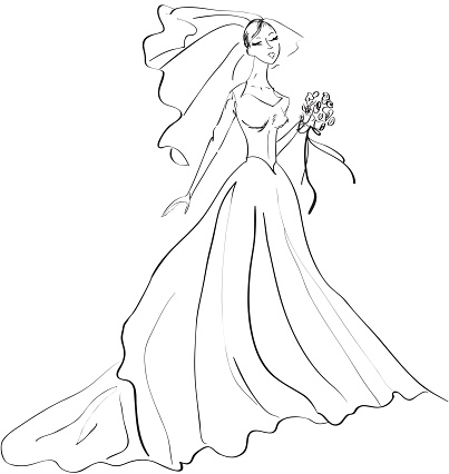 Black and White drawing of a Bride