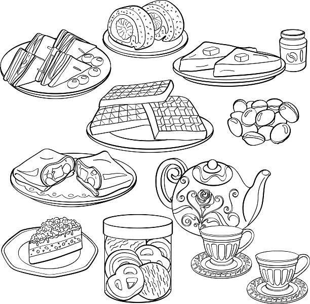 ilustrações de stock, clip art, desenhos animados e ícones de conjunto de chá - rabanada