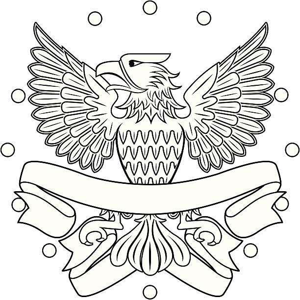 Black and White Eagle Symbol Vector image of black and white eagle symbol with banners entwined. See my portfolio for more insignia illustrations. infantry stock illustrations