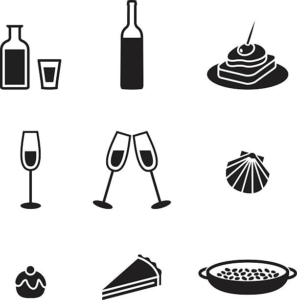 illustrazioni stock, clip art, cartoni animati e icone di tendenza di simboli di cibo - aperitivo