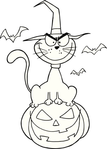 Black And White Halloween Cat On Pumpkin Stock Illustration - Download ...