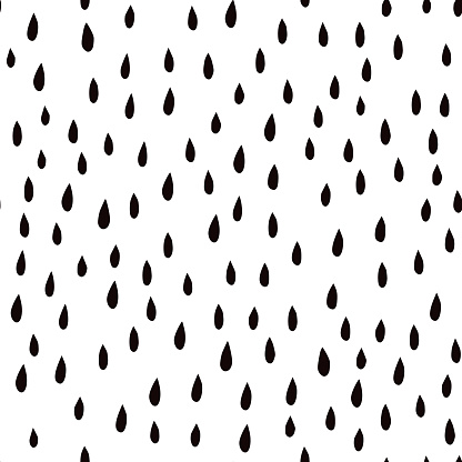 Black and white Hand drawn Seamless Pattern Of raindrops. Vector Texture of drops in Scandinavian style. For Printing on textiles, fabric, packaging paper, Wallpaper , covers
