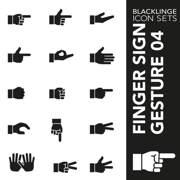 ilustrações, clipart, desenhos animados e ícones de jogo preto e branco do ícone do sinal do dedo e do gesto de mão 01 - aperto de mãos