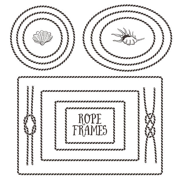 Black and white illustrations of different rope frames Hand drawn decorative elements in nautical style. rope stock illustrations