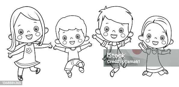 istock Black And White, Kids jumping 1368884365