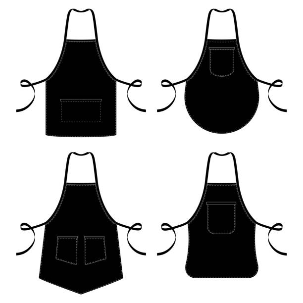 Black and white kitchen chef aprons isolated on white Black and white kitchen chef aprons isolated on white. Apron kitchen for cooking. Vector illustration chef apron stock illustrations
