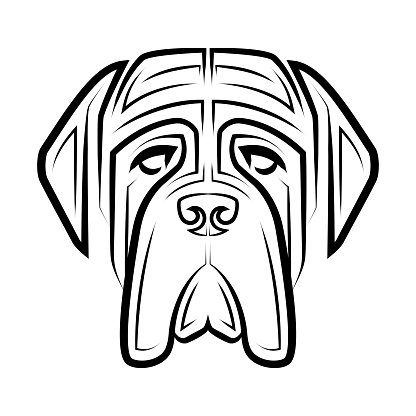 Black and white line art of English Mastiff dog head. Good use for symbol, mascot, icon, avatar, tattoo, T Shirt design, logo or any design you want.