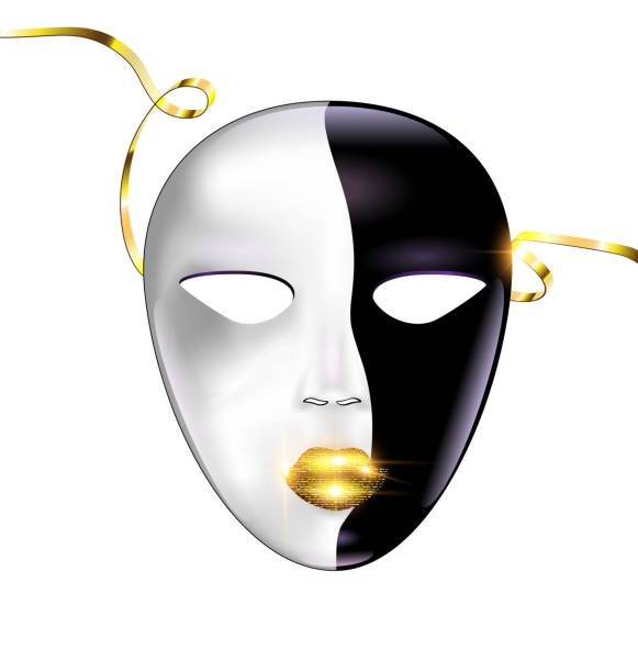 illustrazioni stock, clip art, cartoni animati e icone di tendenza di maschera in bianco e nero del viso - carnevale venezia