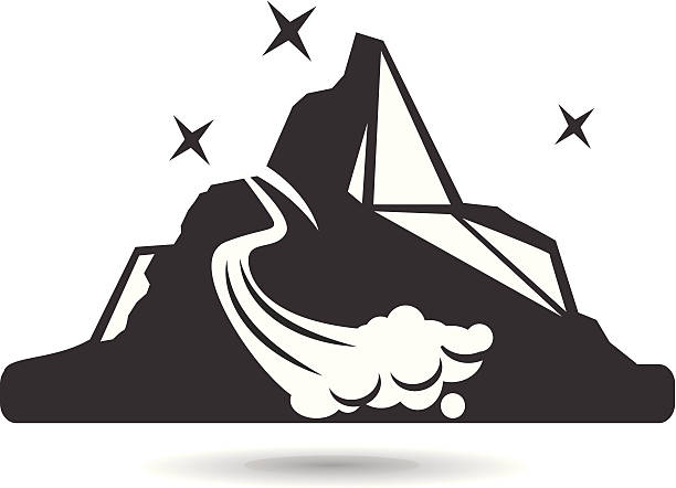 черно-белая гора значок - avalanche stock illustrations