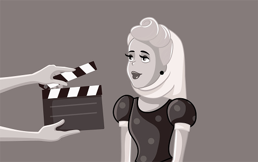 Black and White Movie Starring Glamorous Actress Vector Illustration