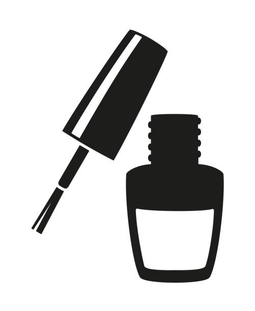stockillustraties, clipart, cartoons en iconen met zwart-wit nail varnish silhouet - nail polish bottle close up