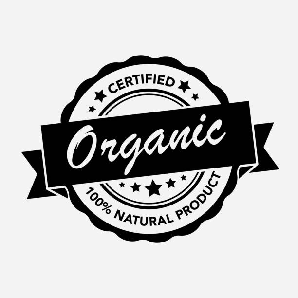 ilustrações de stock, clip art, desenhos animados e ícones de black and white organic product rubber stamp - emblem food label