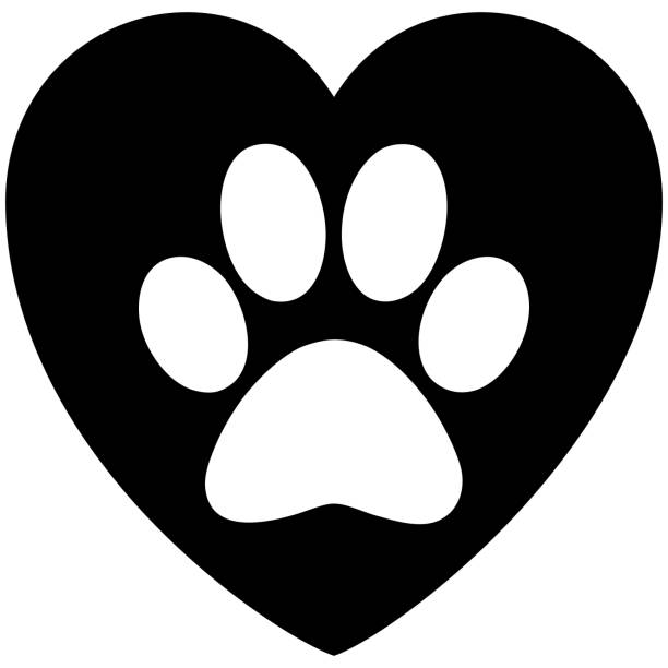Paw Print Dog Paw Heart Shape Illustrations, Royalty-Free Vector