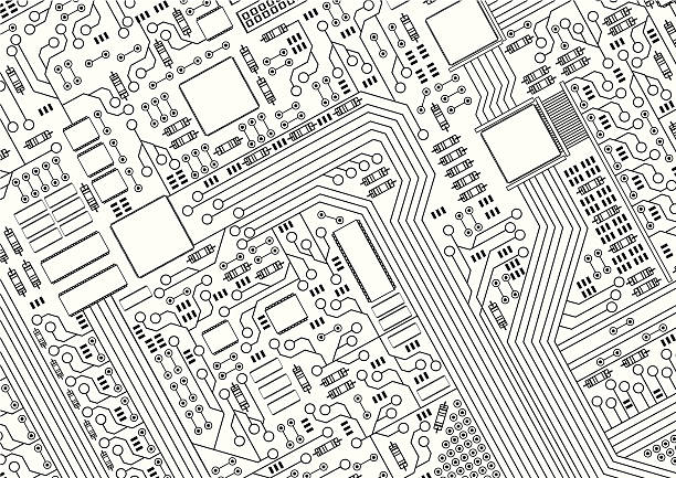 stockillustraties, clipart, cartoons en iconen met a black and white picture of a circuit board - mother board