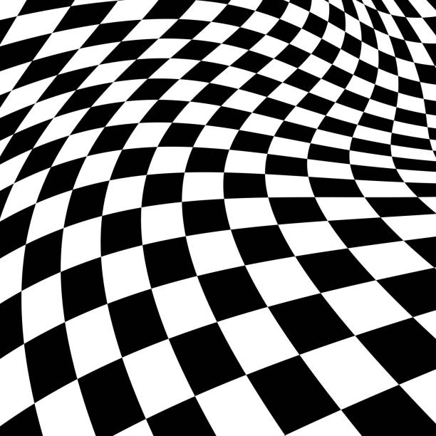 Black And White Psychedelic Checked Background Vector background of twisted black and white squares. chess backgrounds stock illustrations