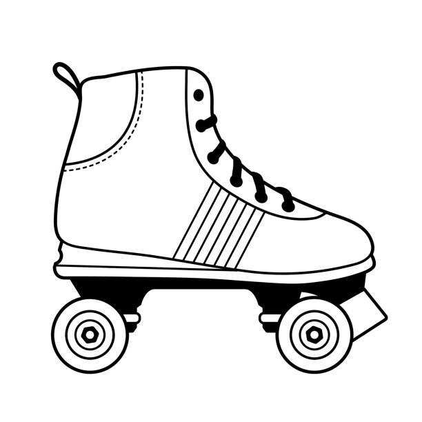 rollschuhlaufen schuh abbildung in schwarz / weiß - rollschuh stock-grafiken, -clipart, -cartoons und -symbole