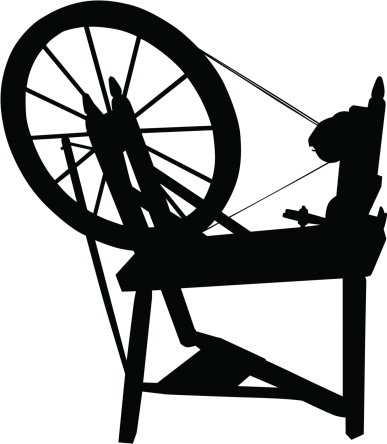 Black and white silhouette of spinning wheel