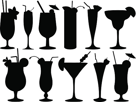 Black and white silhouettes of cocktail glasses