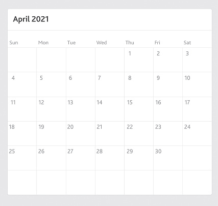 Black and white simple vertical 2021 Year Calendar Pad month of April