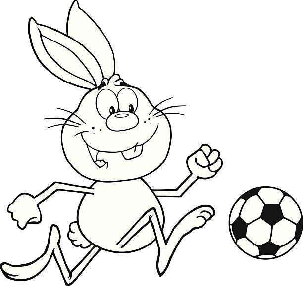 Black and White Smiling Rabbit Playing Soccer Similar Illustrations: black and white football clipart pictures stock illustrations