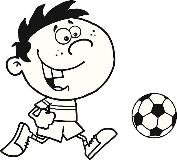 Black and White Soccer Boy With Ball Similar Illustrations: black and white football clipart pictures stock illustrations