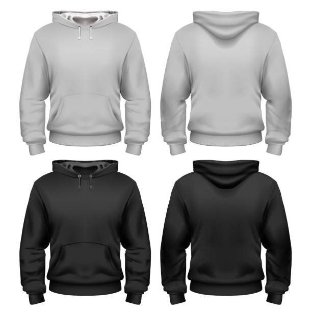 Black and white sweatshirt template Black and white sweatshirt template in vector hooded shirt stock illustrations