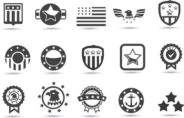 Black and white symbols of American institutions A set of royalty-free American pride and loyalty symbols. military clipart stock illustrations