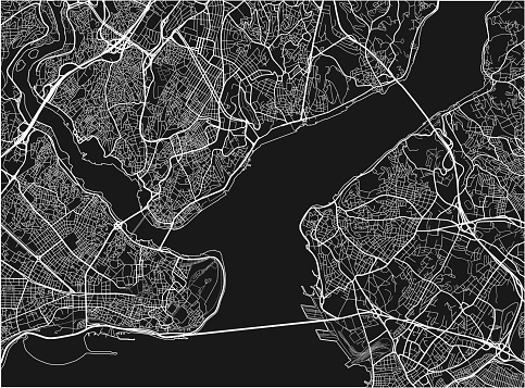 Black and white vector city map of Istanbul with well organized separated layers.