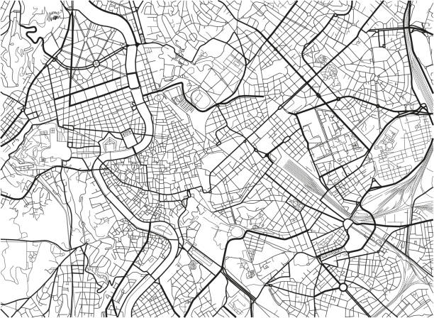 czarno-biała wektorowa mapa miasta rzymu z dobrze zorganizowanymi oddzielonymi warstwami. - roma stock illustrations