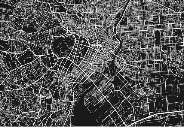 黒と白のベクトル都市地図東京のよく組織化された分離層を持つ。 - 東京点のイラスト素材／クリップアート素材／マンガ素材／アイコン素材