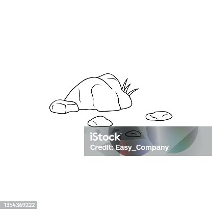 istock Black and white vector illustration of a children's activity coloring book page with pictures of nature stone. 1354369222