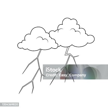istock Black and white vector illustration of a children's activity coloring book page with pictures of Nature storm. 1354369820