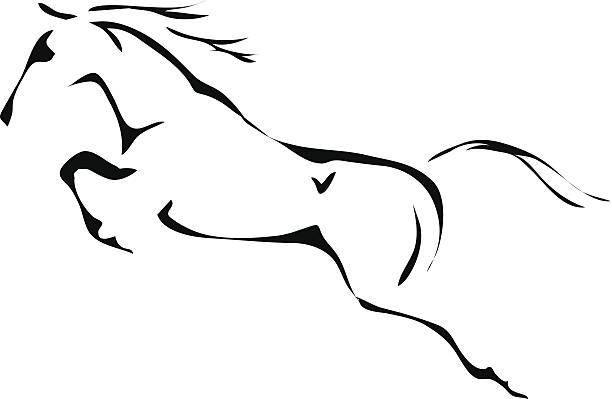黒と白のベクトルでは馬のジャンプ - 雄馬点のイラスト素材／クリップアート素材／マンガ素材／アイコン素材