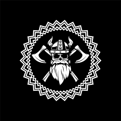Black And White Viking Badge Vector Symbol T-shirt Design Illustration