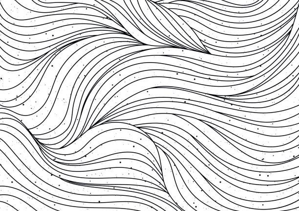Black and white wave pattern vector Black and white smooth wave pattern. Curly hair, or sea, ocean motif, abstract background. Perfect for coloring book, or graphic design. Vector illustration. nature patterns stock illustrations