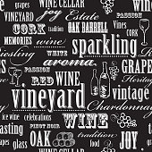 istock Black and white Wine themed seamless repeating word pattern 472294575