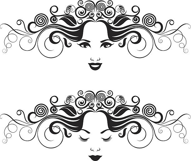 Black and white women portrait. Black and white women portrait. eye silhouettes stock illustrations