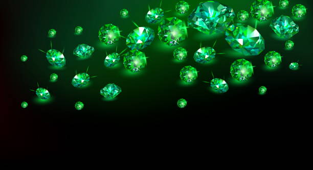 多くの散乱の緑と黒の背景の宝石エメラルドの。ベクトルの図。 - エメラルド点のイラスト素材／クリップアート素材／マンガ素材／アイコン素材