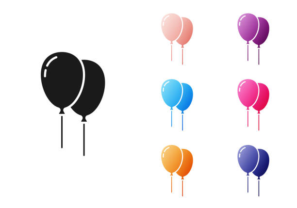 Black Balloons with ribbon icon isolated on white background. Happy Easter. Set icons colorful. Vector Black Balloons with ribbon icon isolated on white background. Happy Easter. Set icons colorful. Vector anniversary clipart stock illustrations