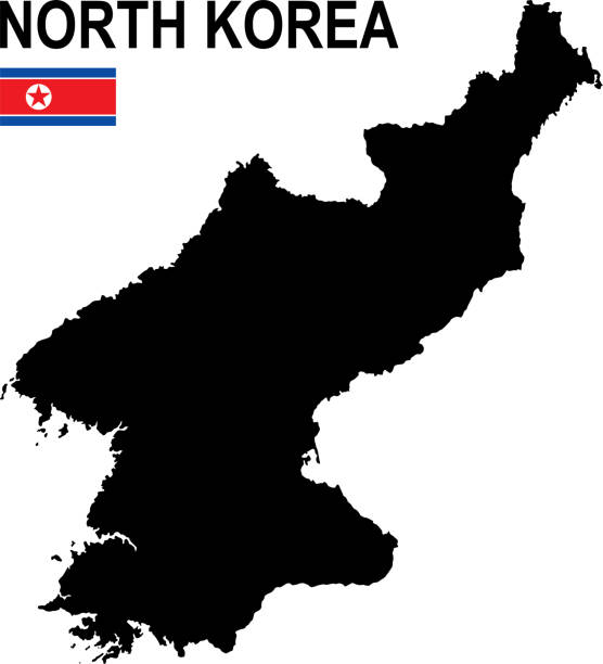 검은 북한의 기본 지도
흰색 배경에 대 한 국기와 함께 - north korea stock illustrations