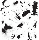 Set of black blots and ink splashes. Abstract elements for design in grunge style.